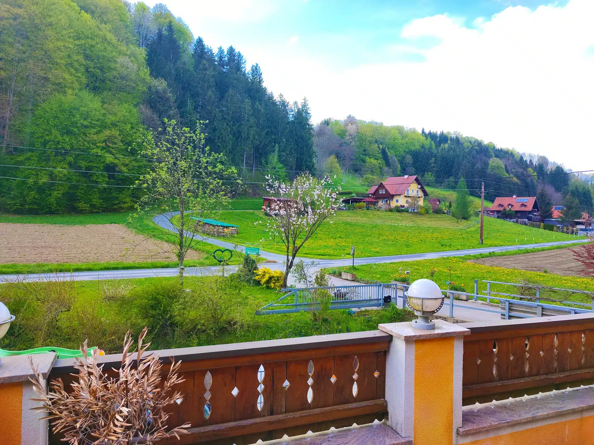 Ausblick von der Terrasse des Gästehaus Steinbachmühle